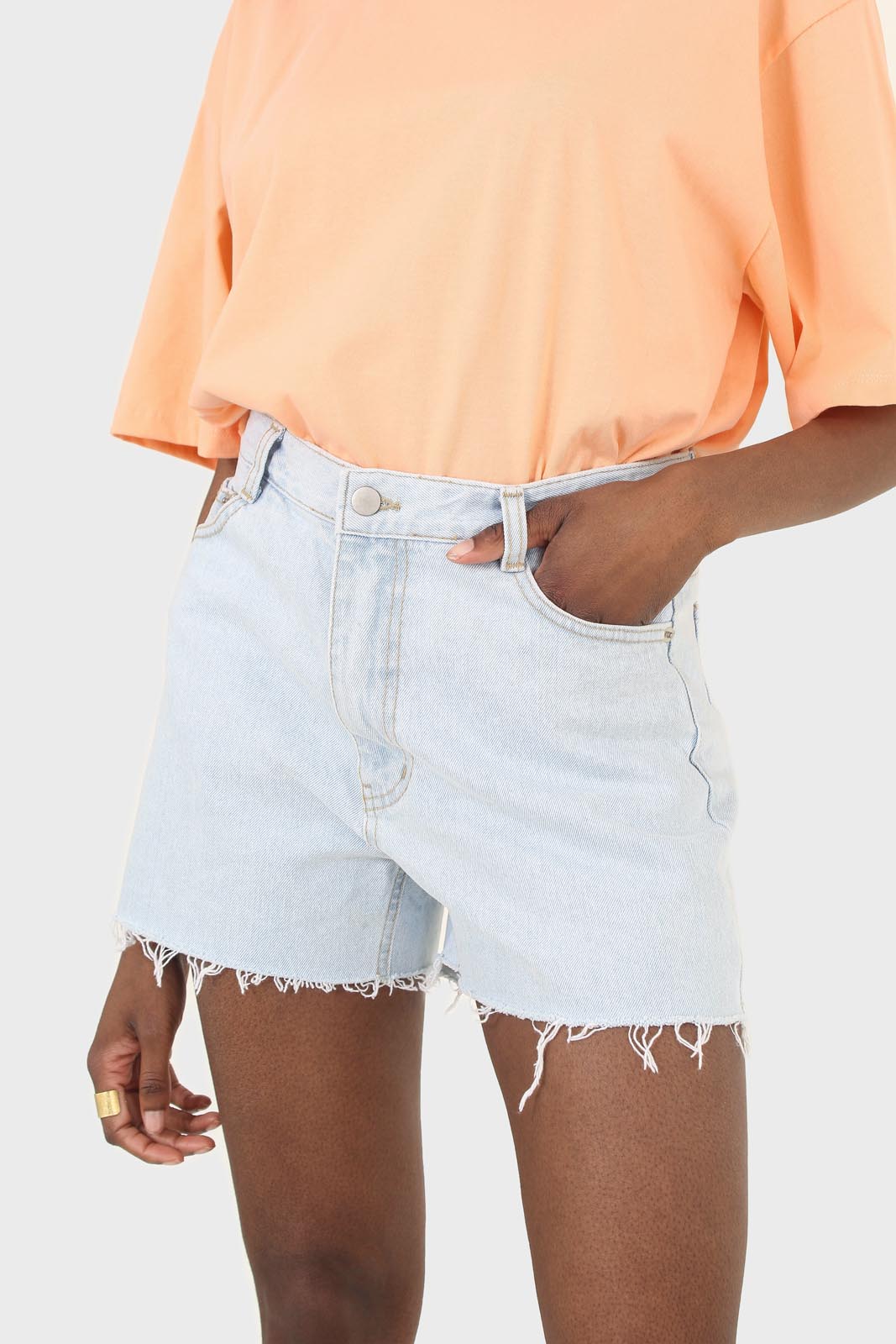 Light blue raw hem denim shorts - 2246_1