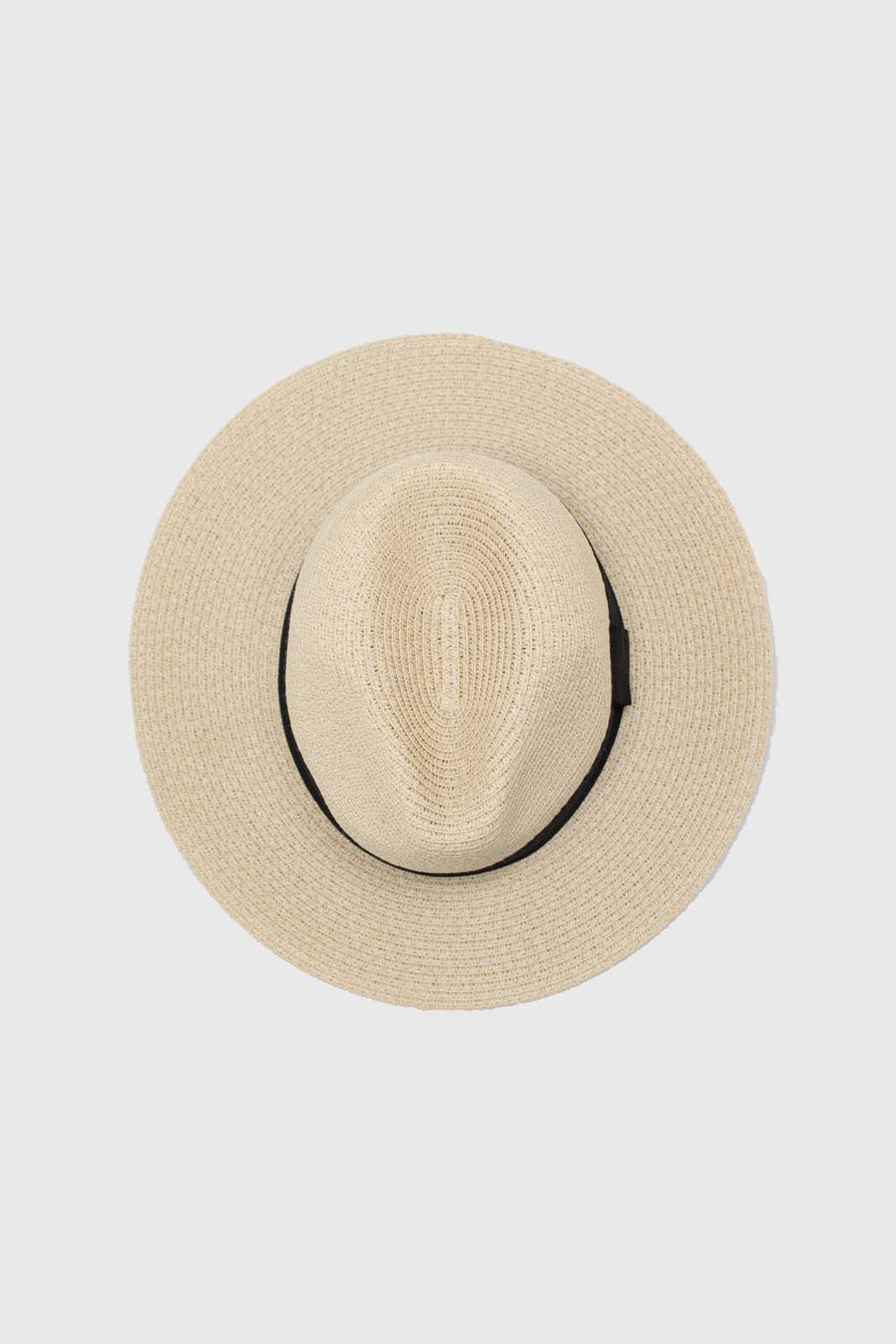 Light beige and black woven fedora hat_2