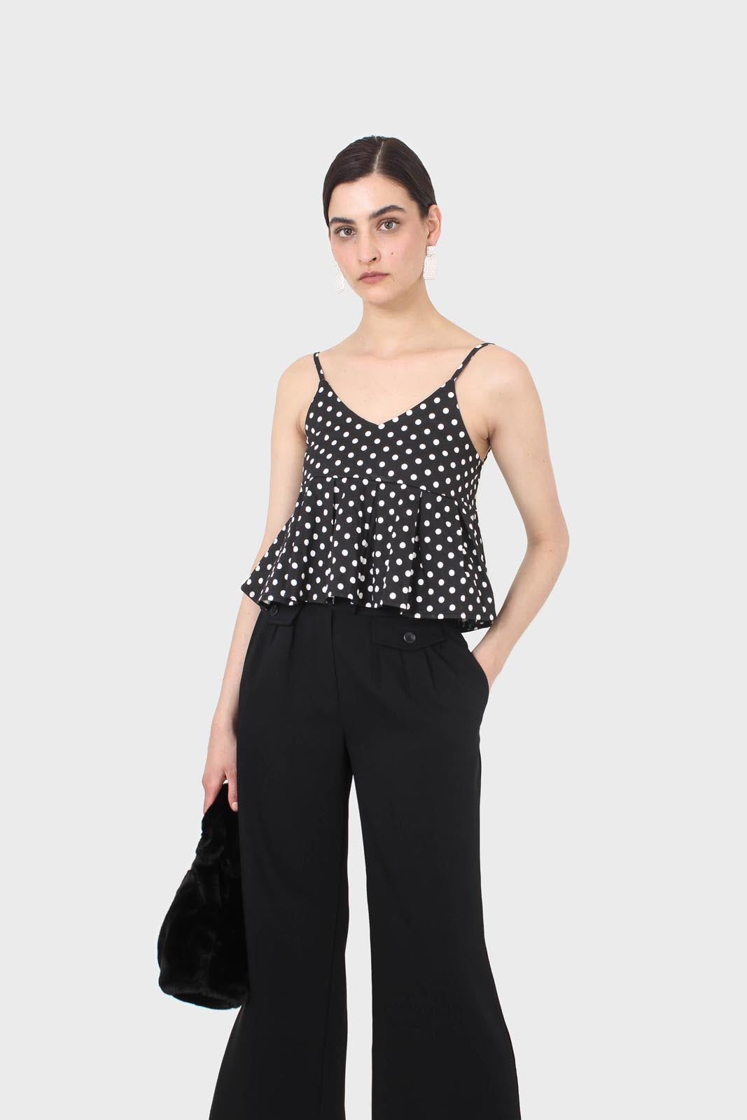 Black and white polka dot spaghetti strap tank_7