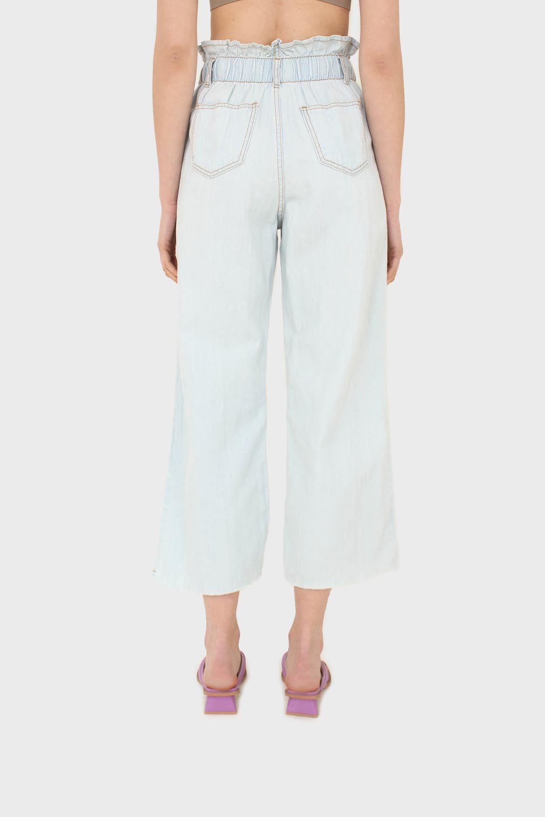 Ice blue ruched waist wide fit denim trousers - 5029_4