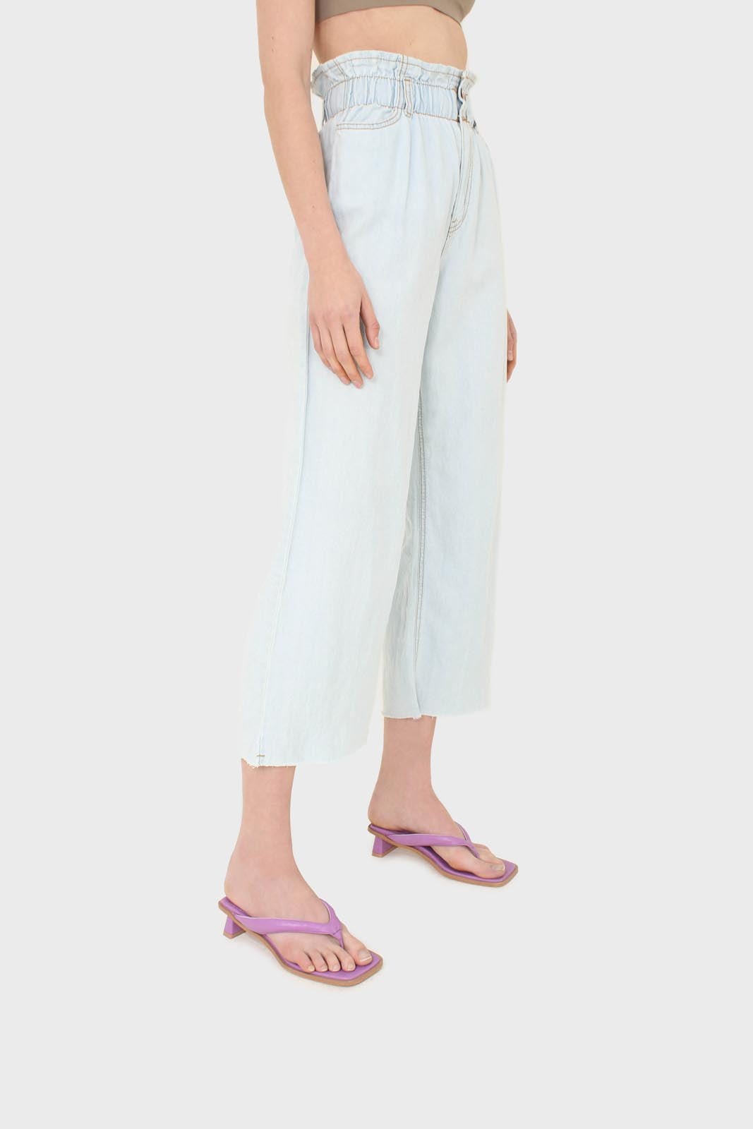 Ice blue ruched waist wide fit denim trousers - 5029_3