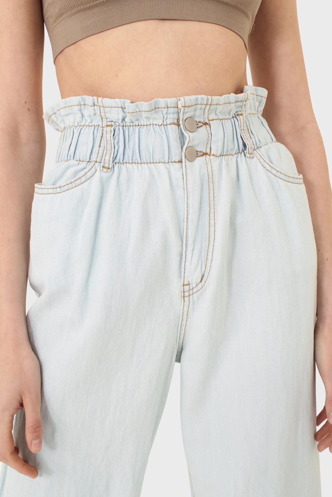 Ice blue ruched waist wide fit denim trousers - 5029_2