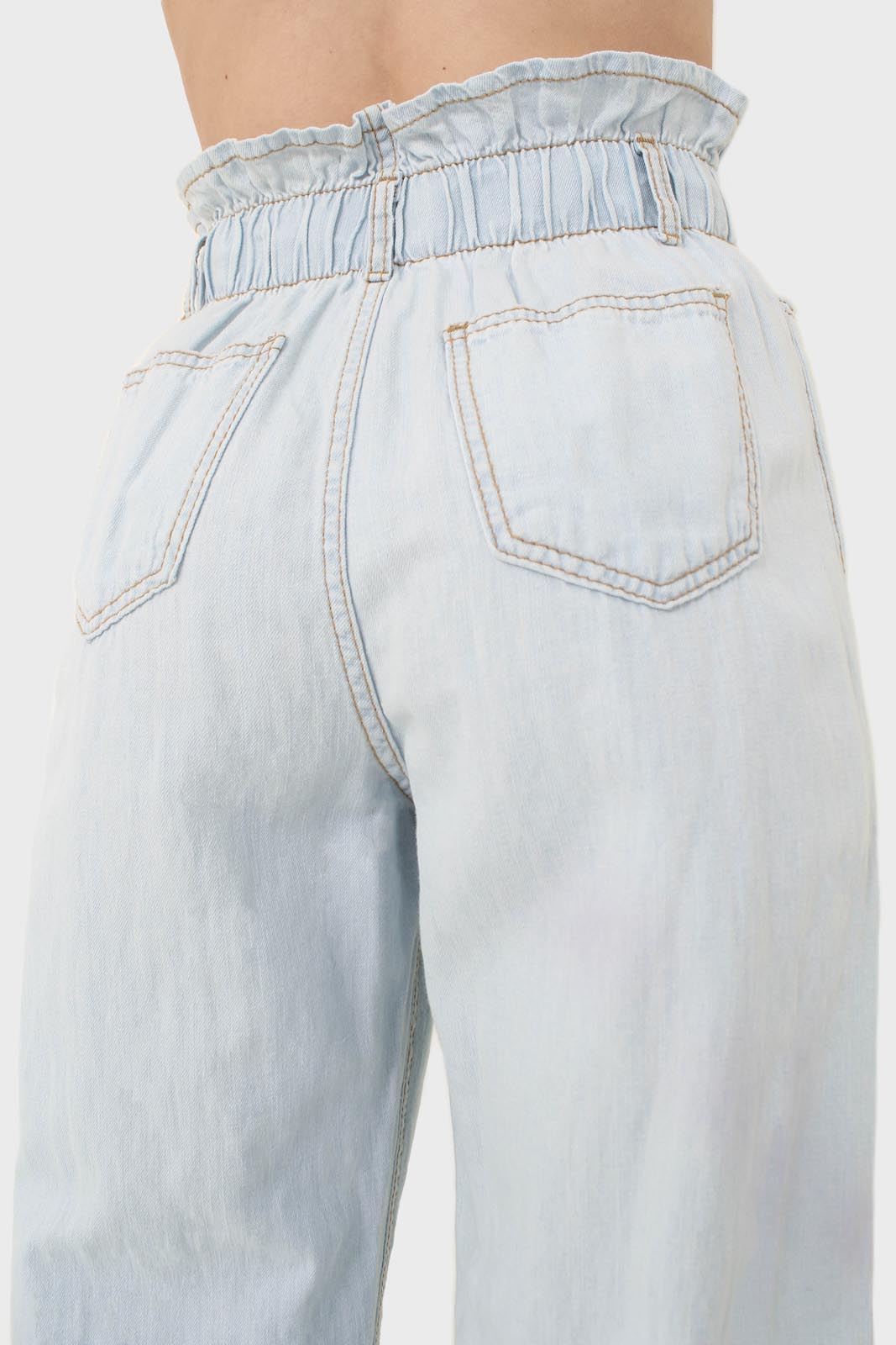 Ice blue ruched waist wide fit denim trousers - 5029_5