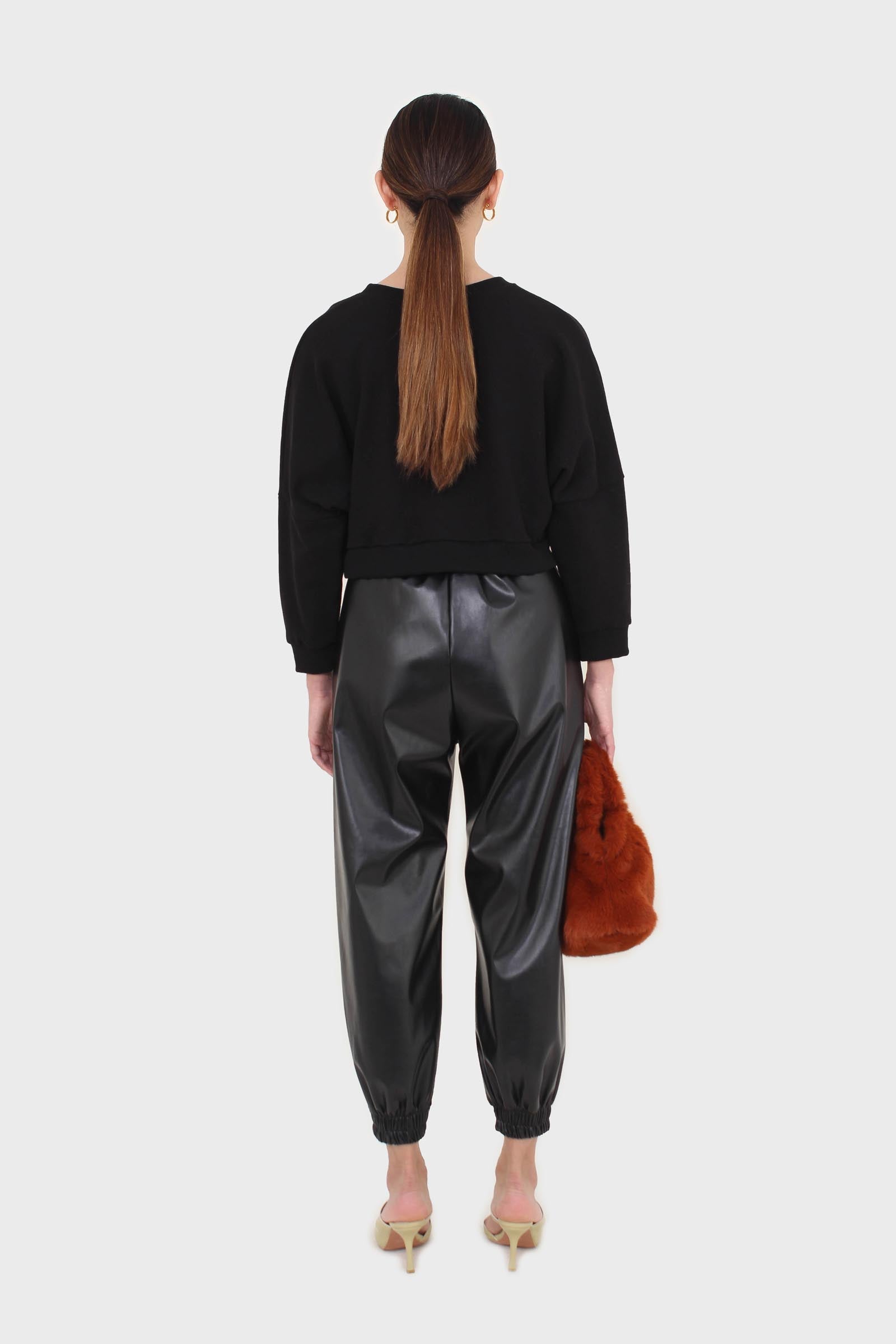Black cropped thick trim sweatshirt_6
