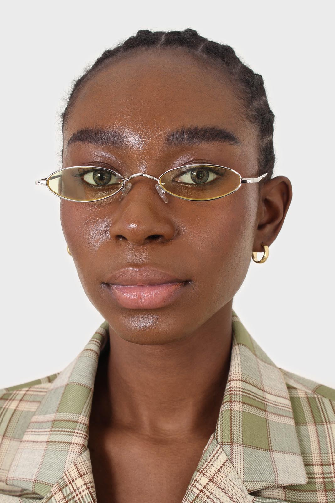 Yellow and silver lined slim oval sunglasses_5