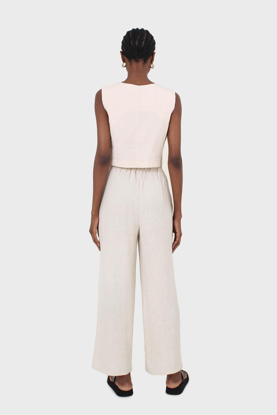 Beige button front linen vest_7