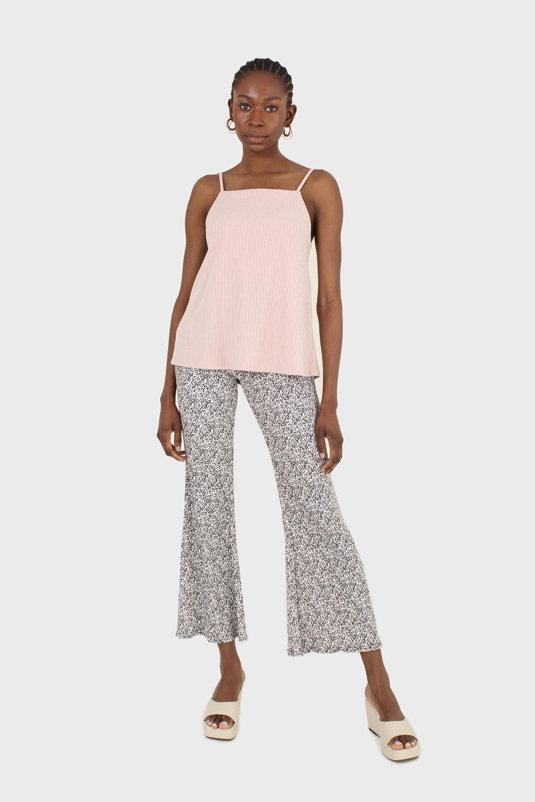 Pink tie back ribbed thin strap tank_3