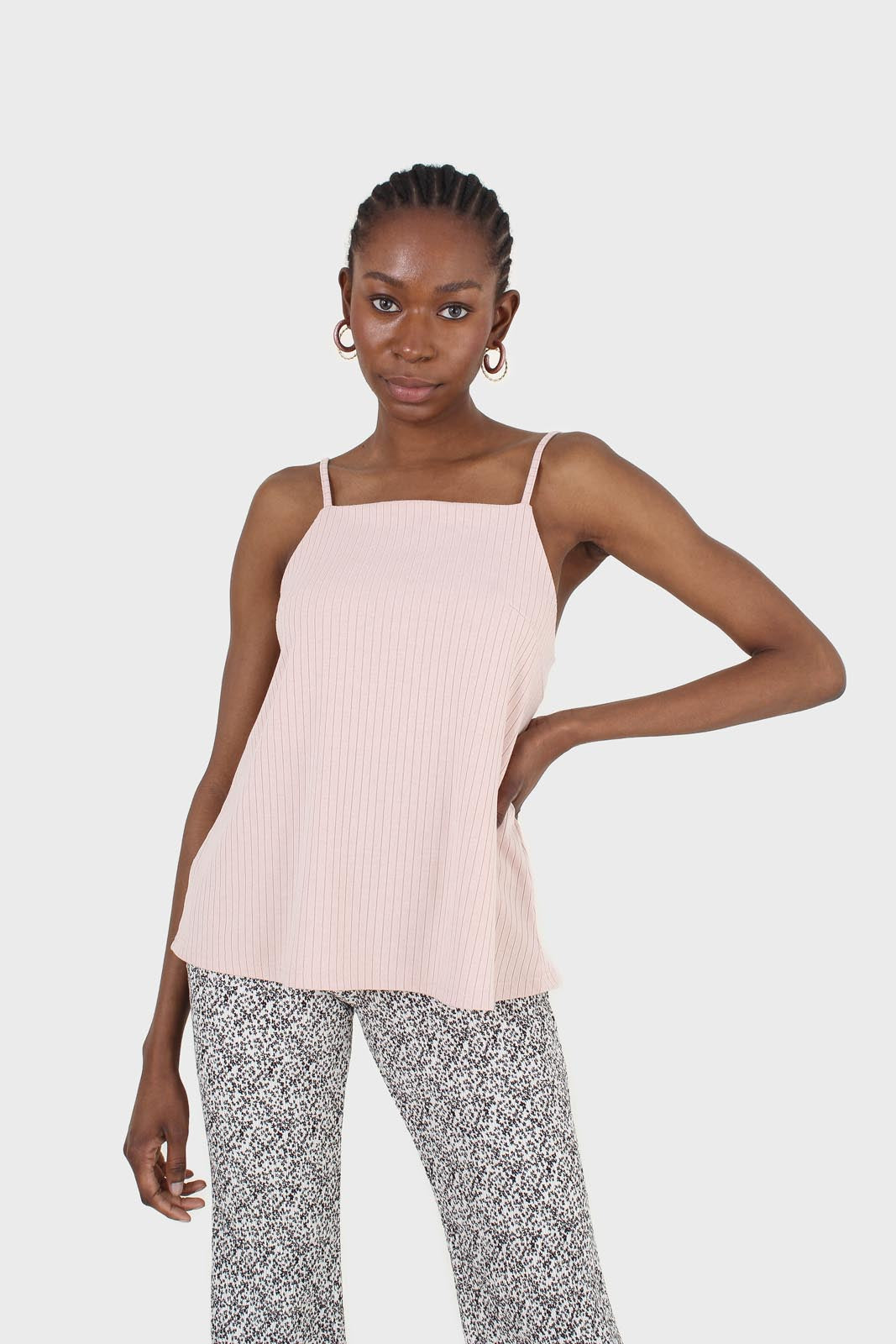 Pink tie back ribbed thin strap tank_1