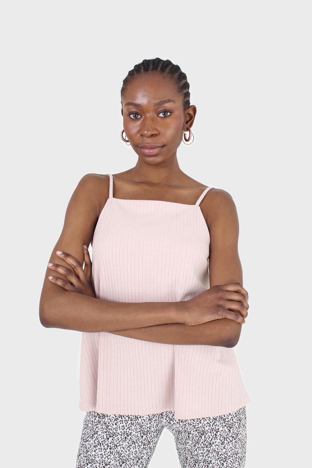 Pink tie back ribbed thin strap tank_5