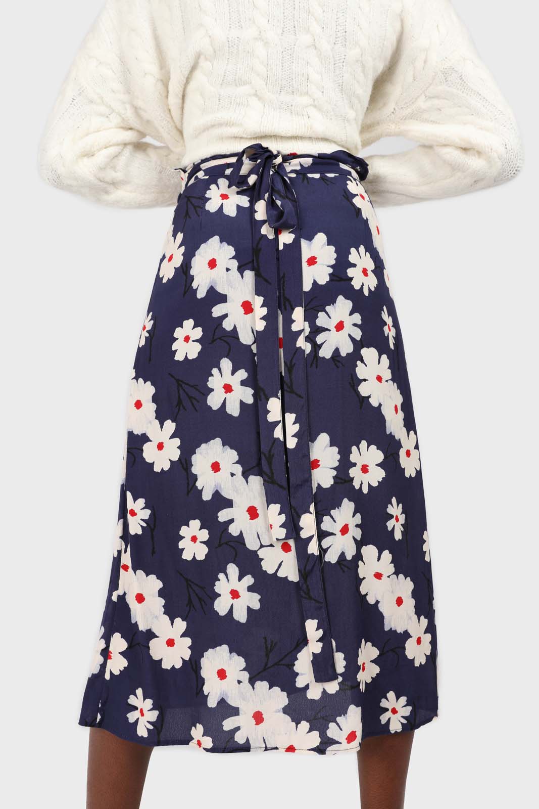 Bright blue and white floral wrap midi skirt_5