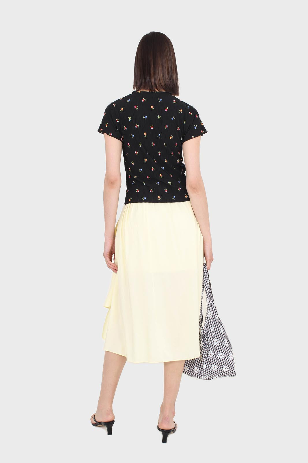 Pale yellow asymmetric hem midi skirt_7