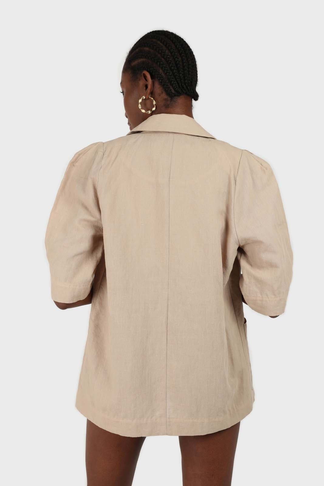 Beige double breasted short sleeved blazer_6