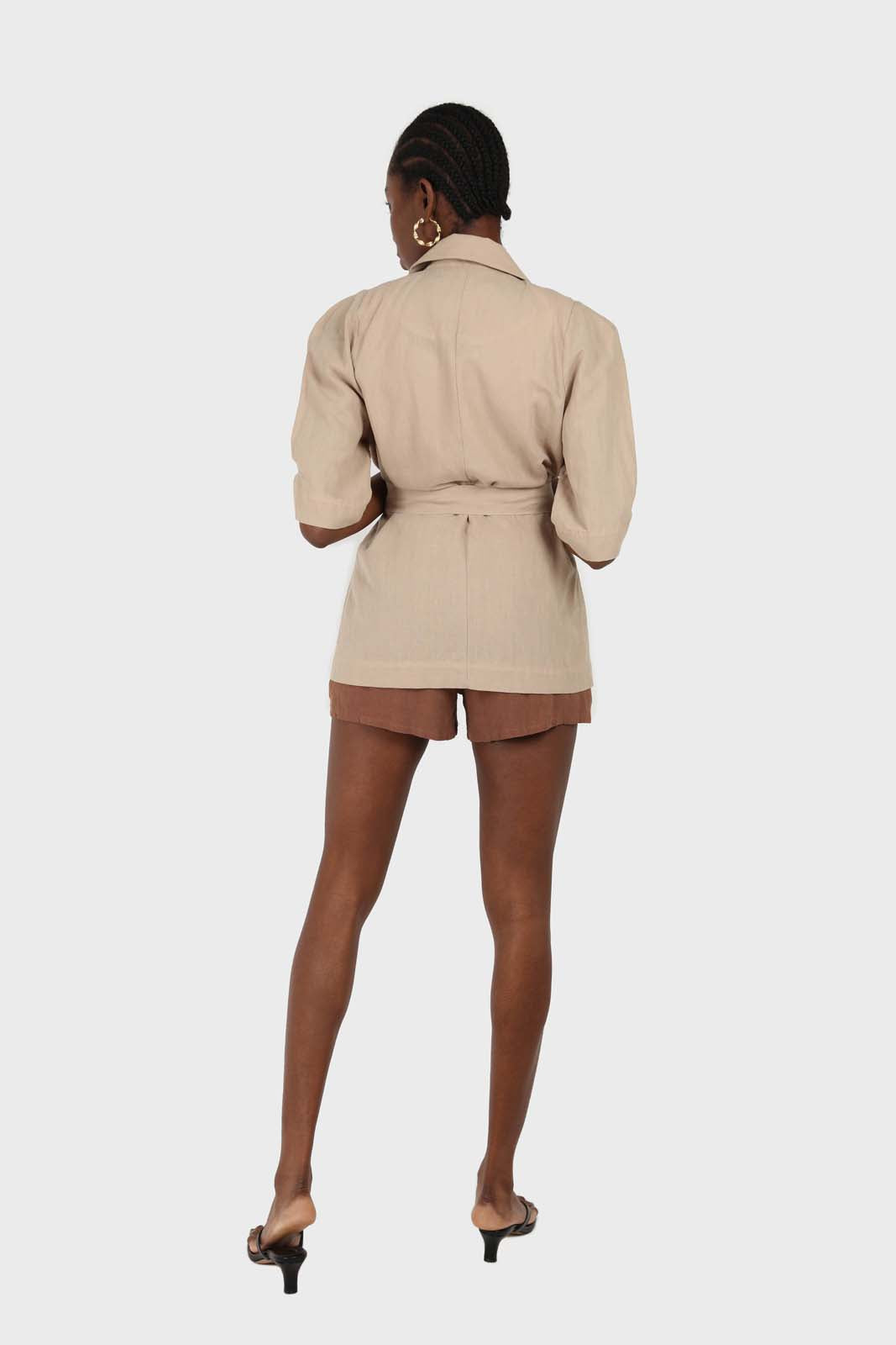 Beige double breasted short sleeved blazer_3