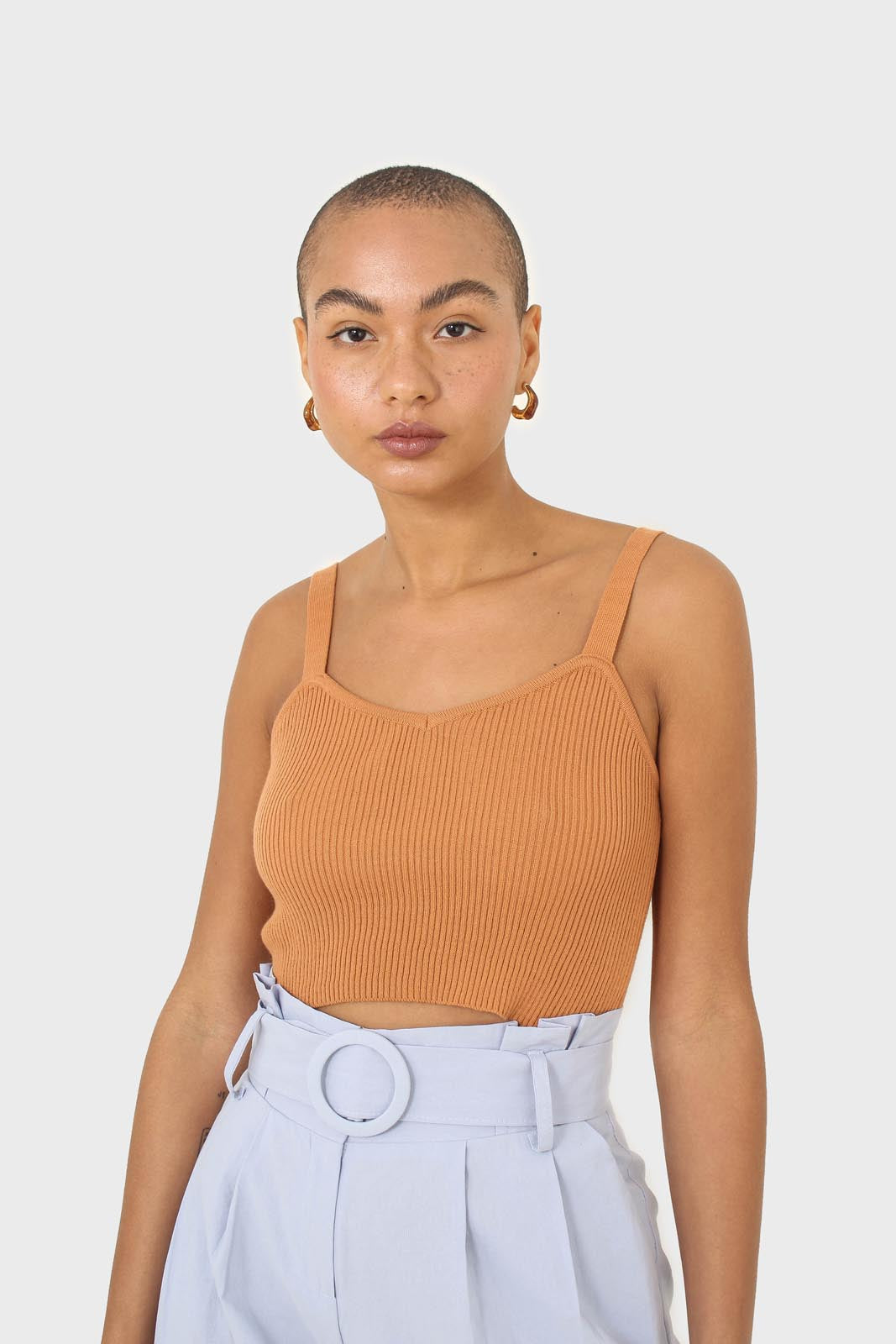 Orange thin strap ribbed knit tank_1