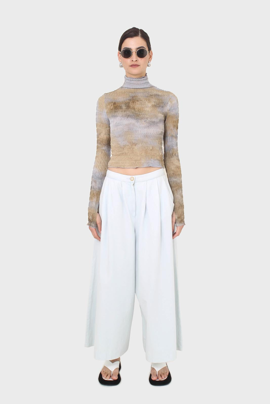 Ice blue double tucked wide fit trousers_3