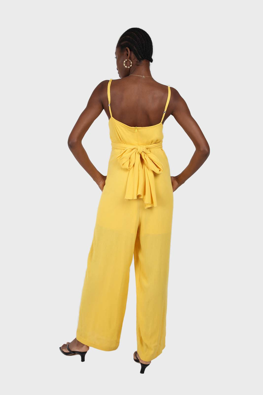 Yellow tie front thin strap jumpsuit_2