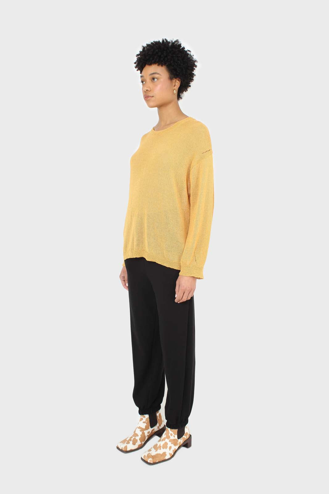 Mustard crew neck sheer knit jumper_4