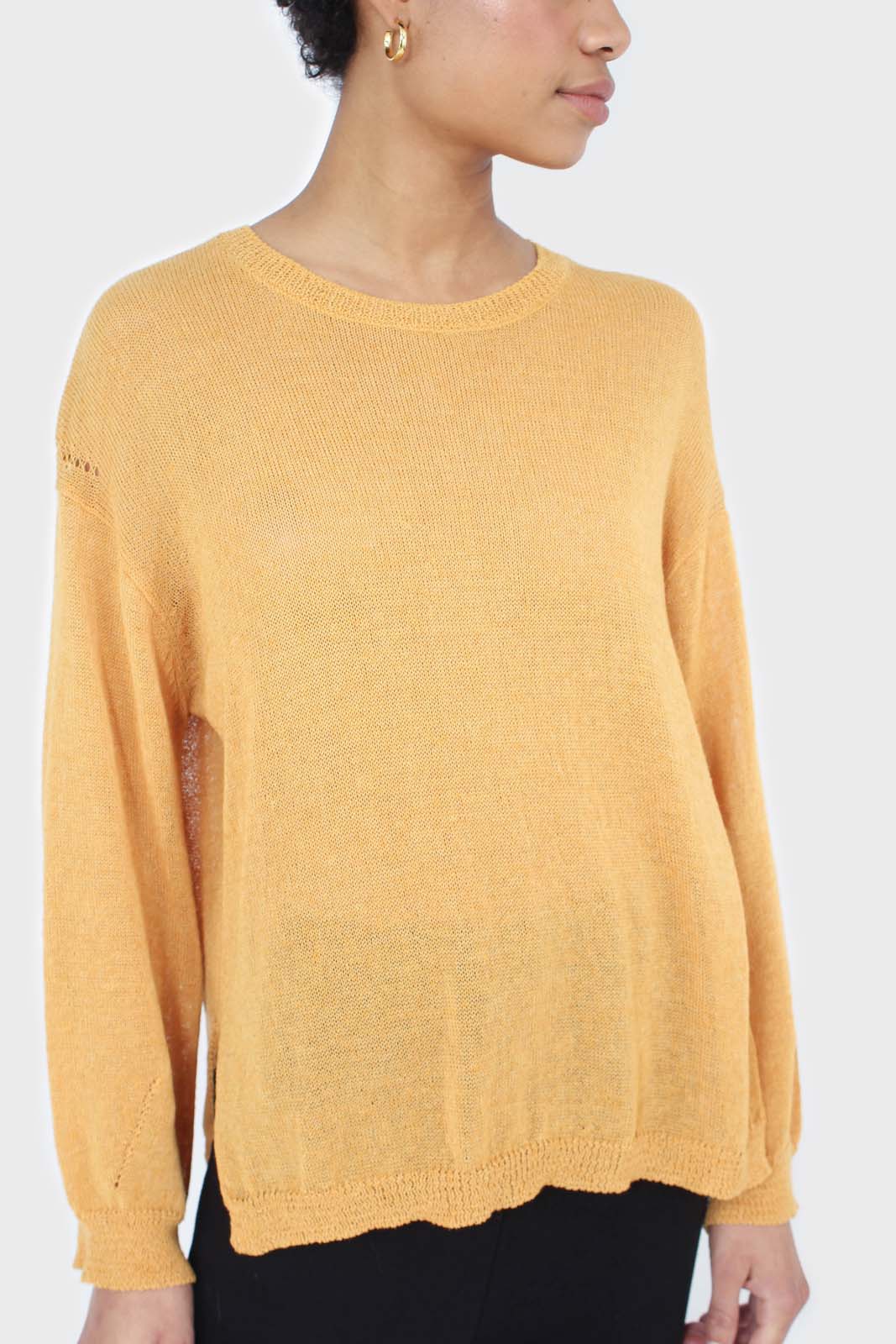 Mustard crew neck sheer knit jumper_8