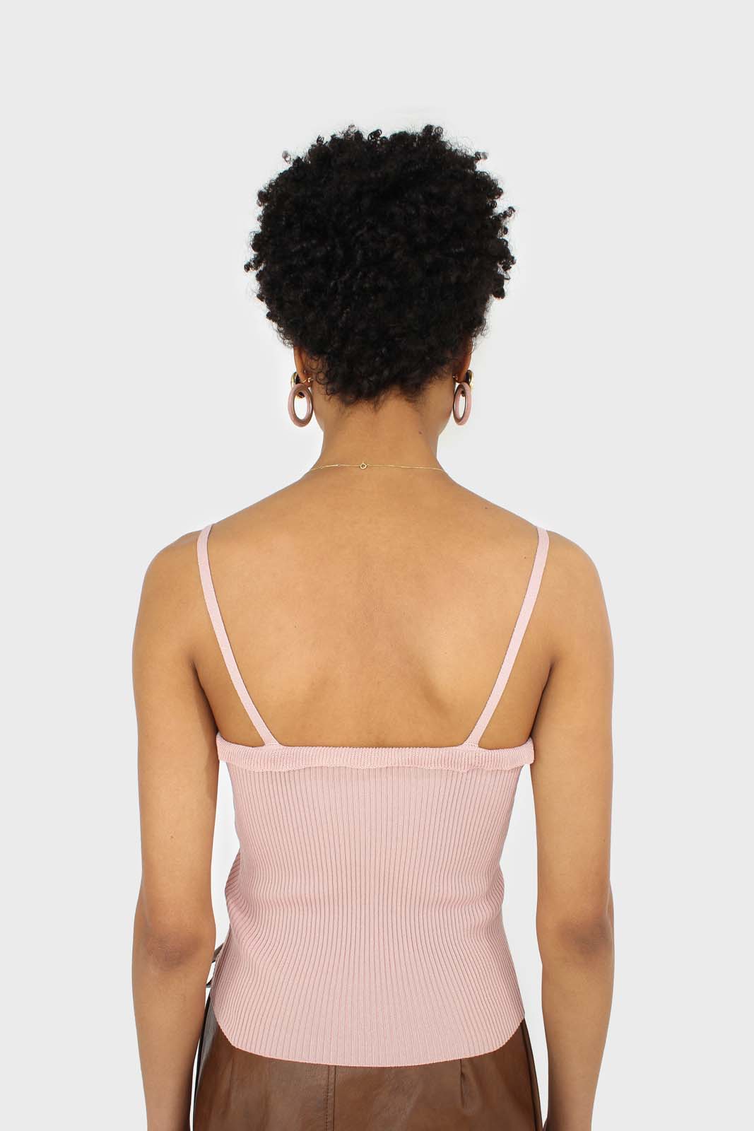 Pink ruffle trim thin strap knit tank_2