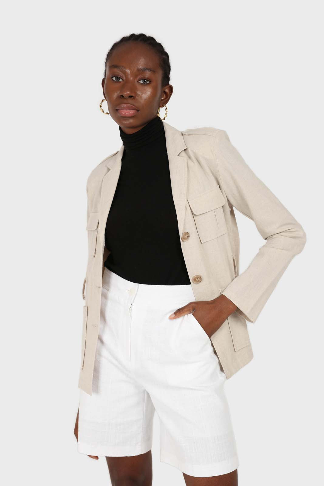 Ivory linen tailored long shorts_3