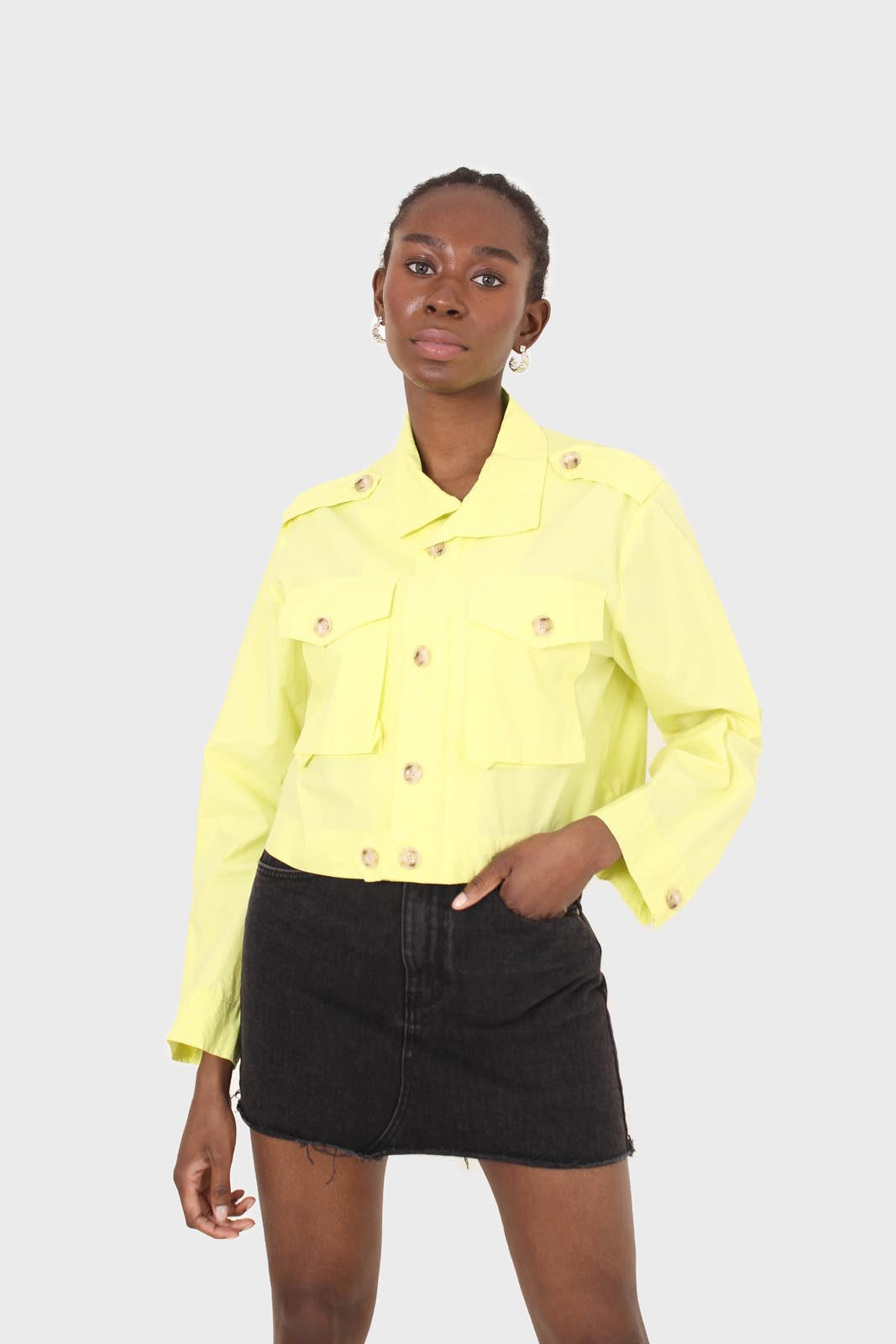 Neon yellow patch pocket cropped jacket_1
