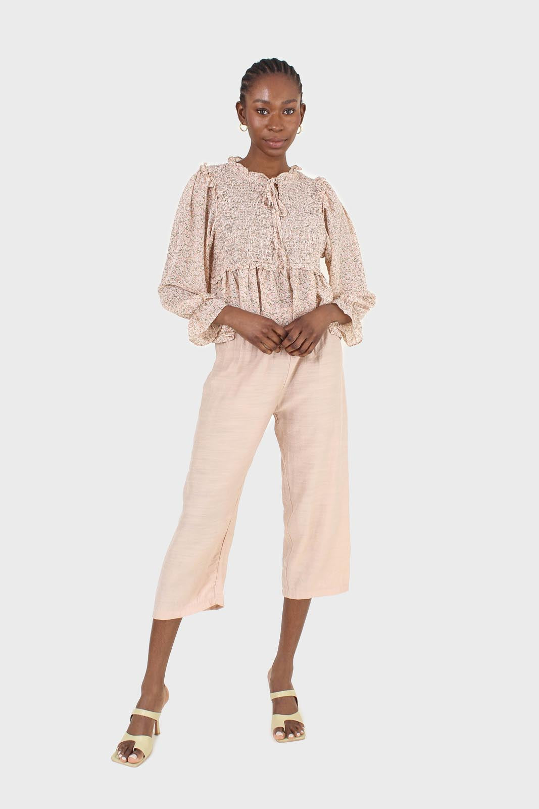 Beige loose fit silky trousers_3