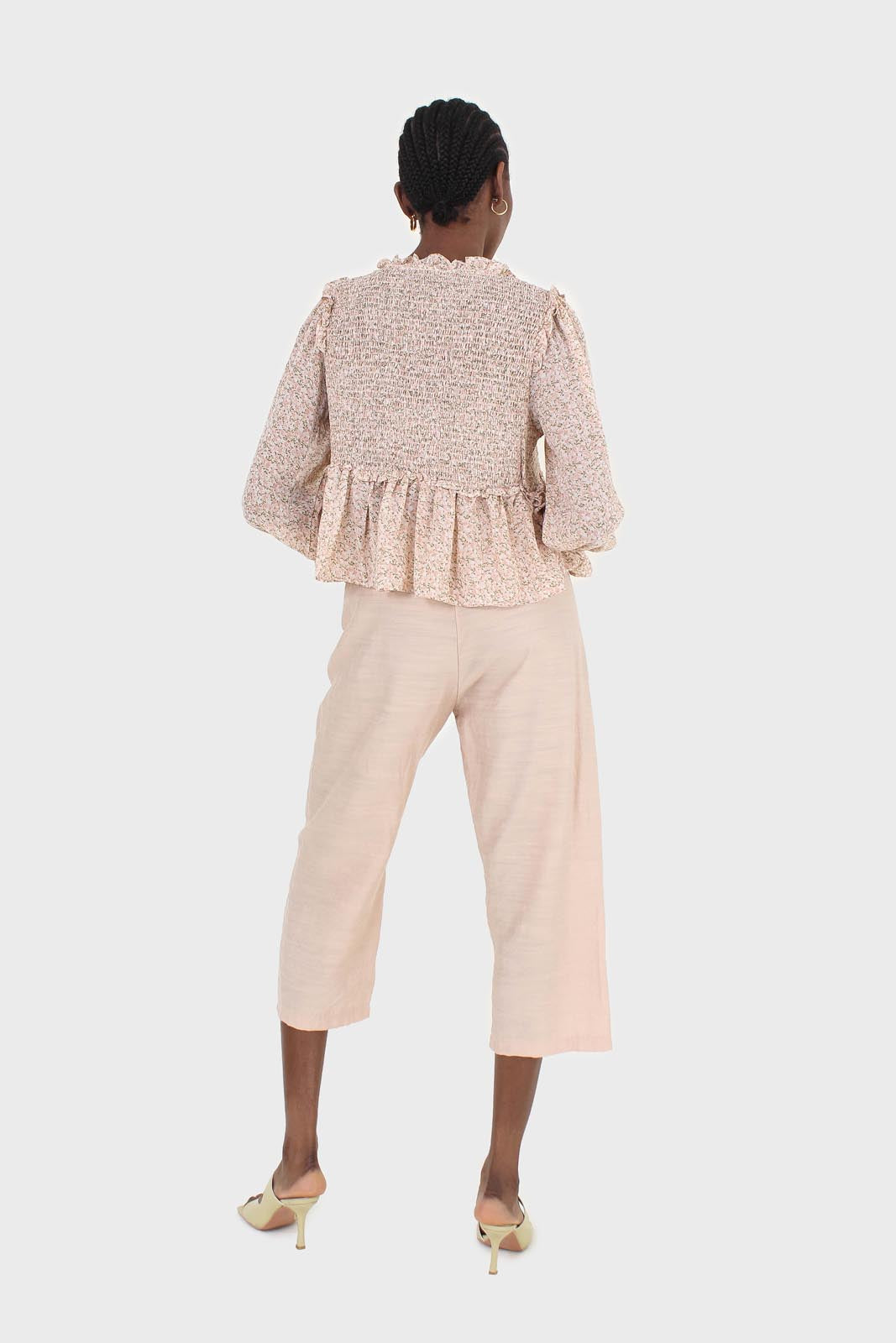 Beige loose fit silky trousers_5