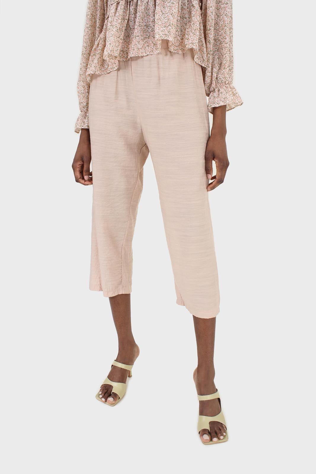 Beige loose fit silky trousers_1