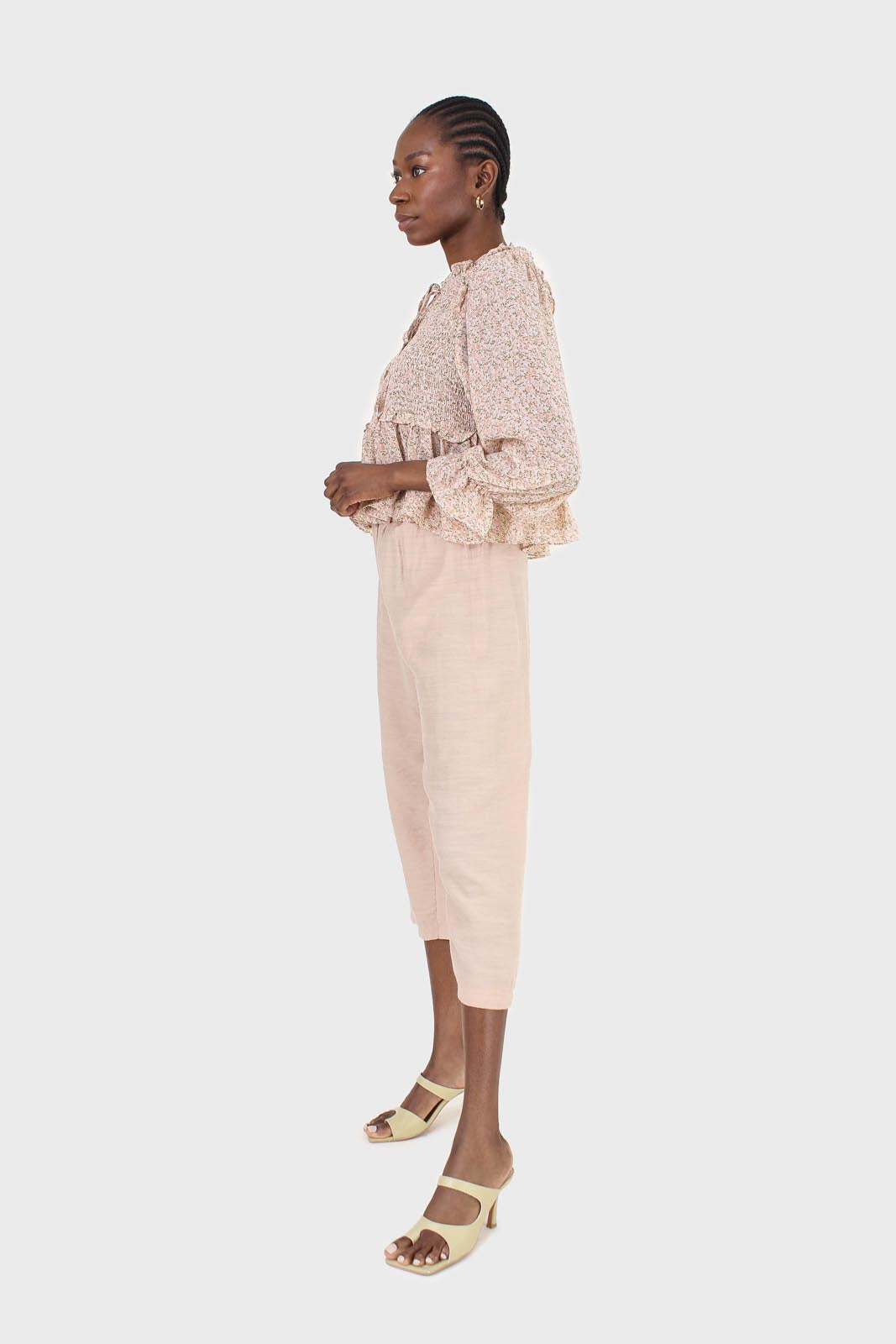 Beige loose fit silky trousers_4