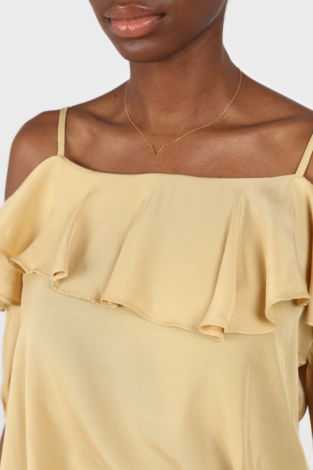 Yellow thin strap ruffle top_5