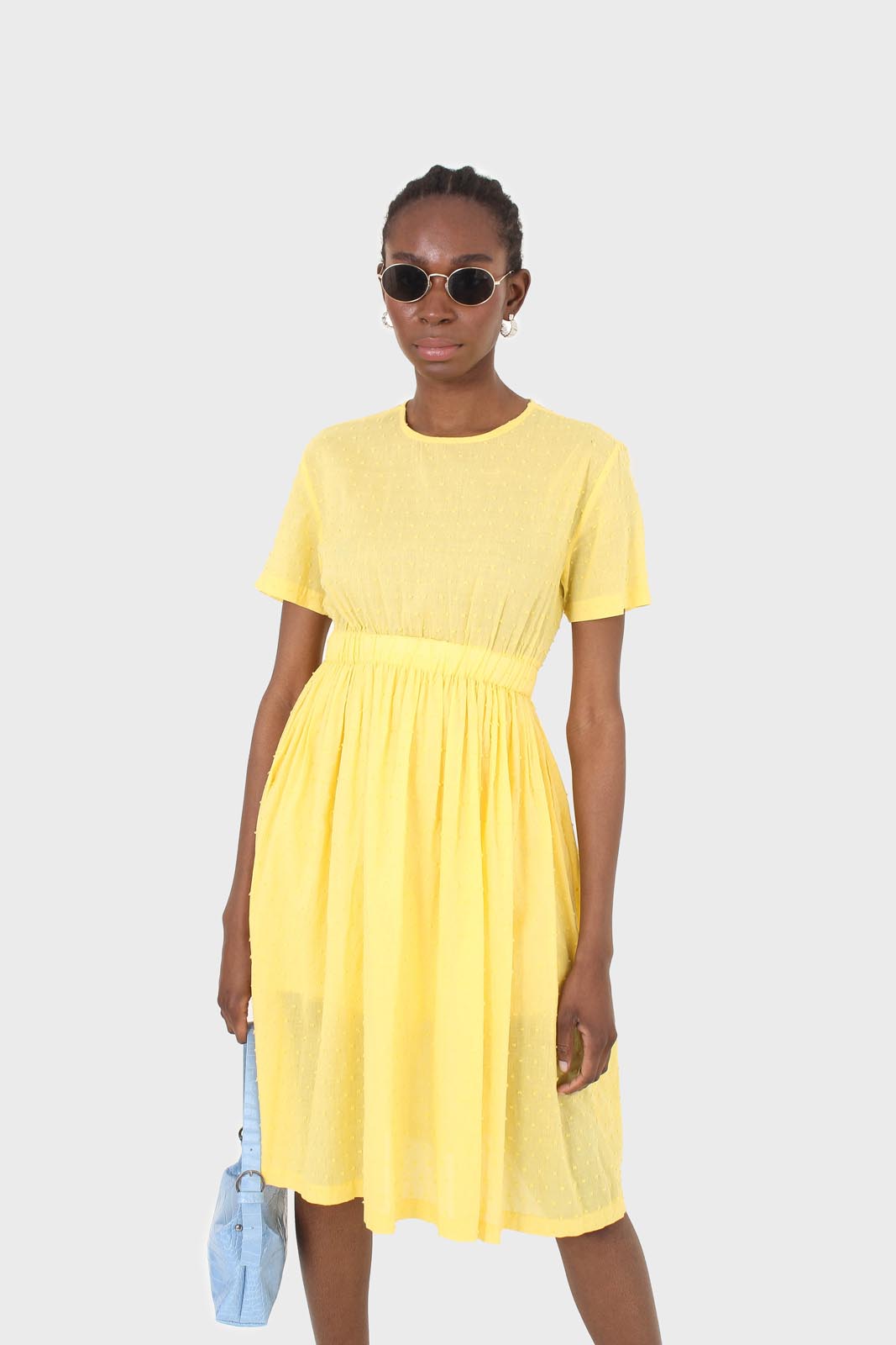 Yellow textured short sleeved maxi dress_7