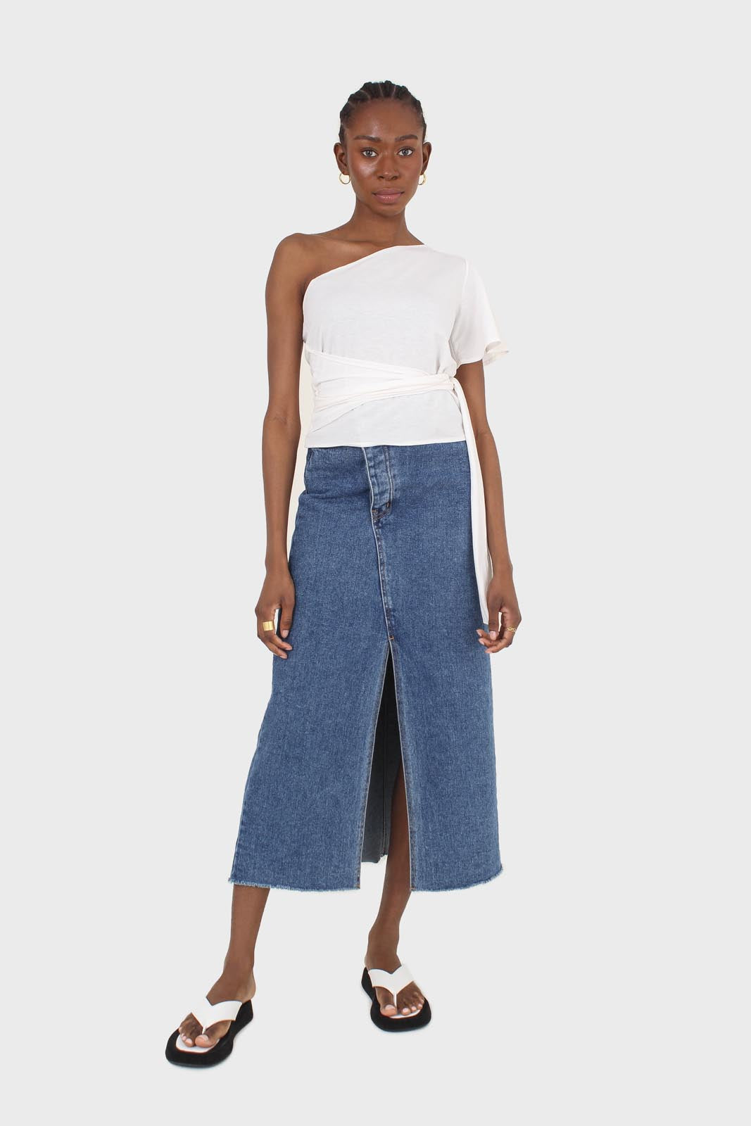 Ivory one shoulder tie waist blouse_3