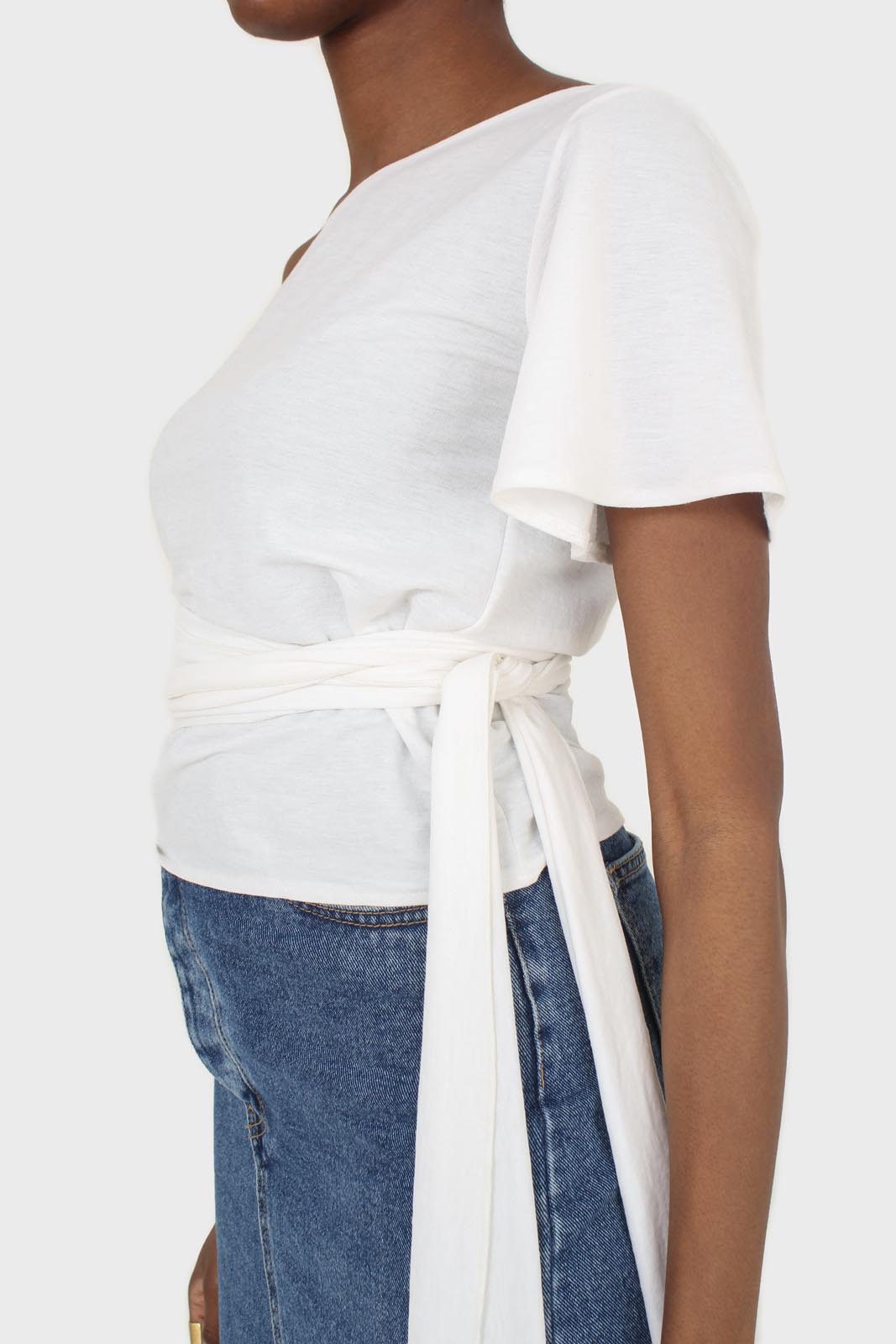 Ivory one shoulder tie waist blouse_5