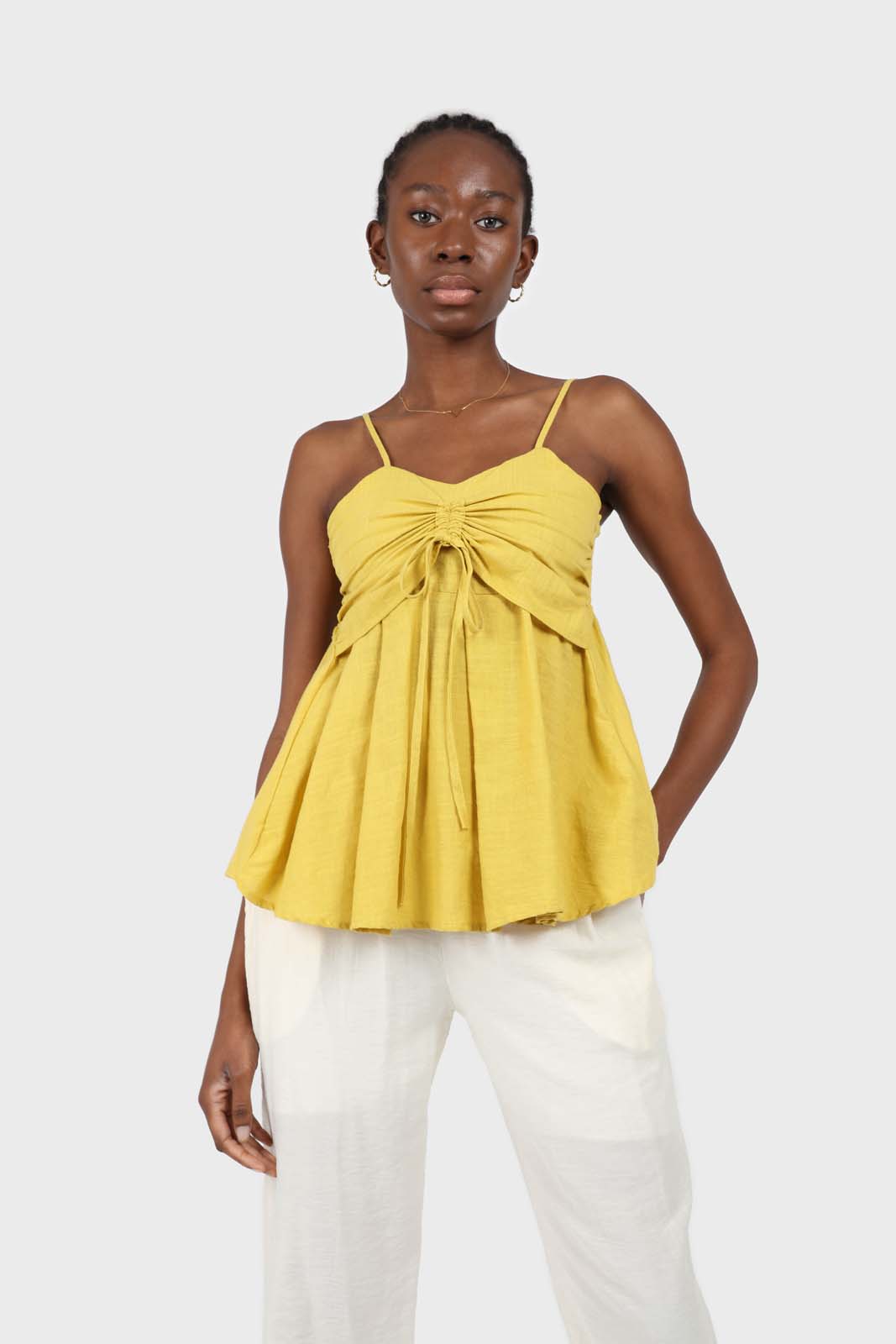 Mustard pull string thin strap tank_1