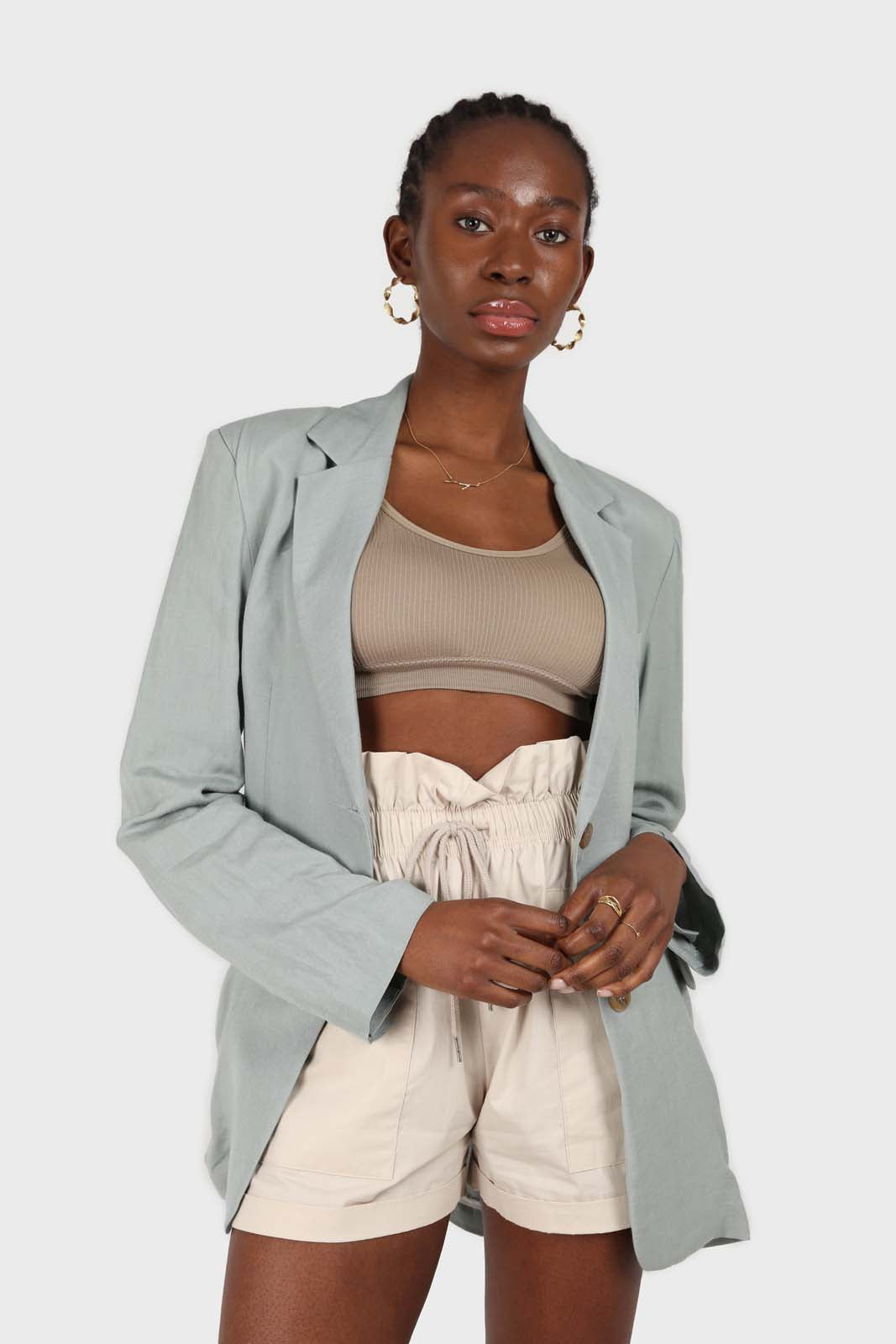 Beige drawstring wide fit shorts_2