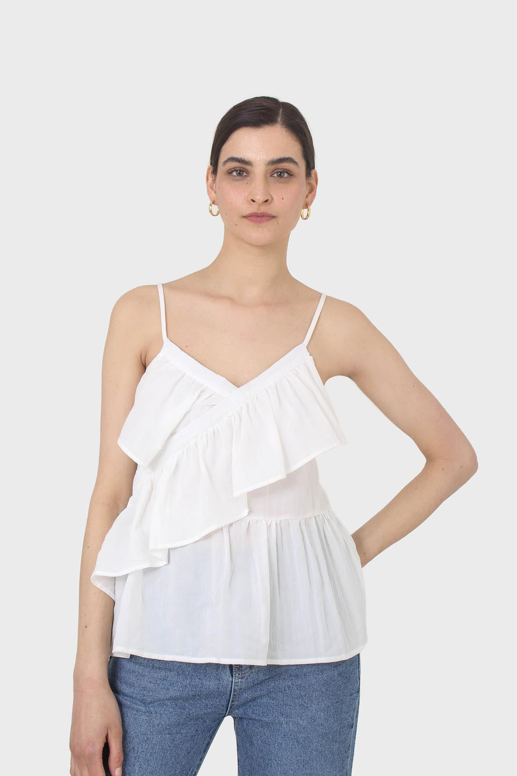 White ruffle thin strap tank_3