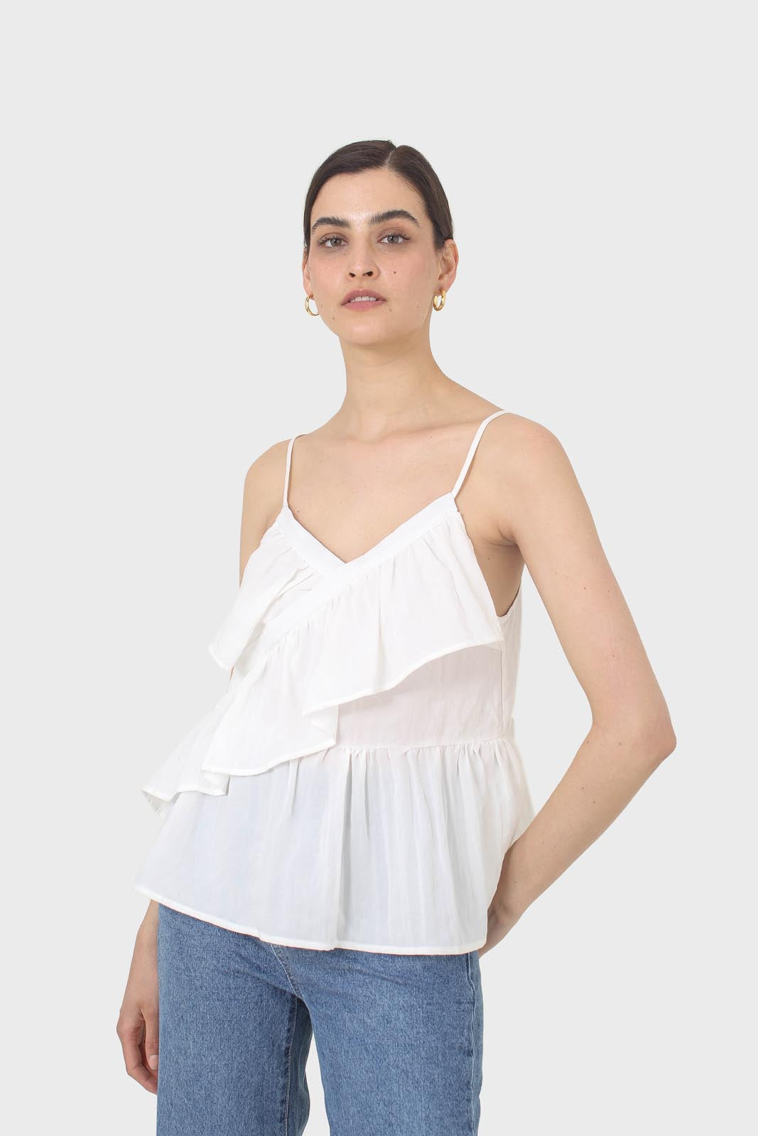 White ruffle thin strap tank_4