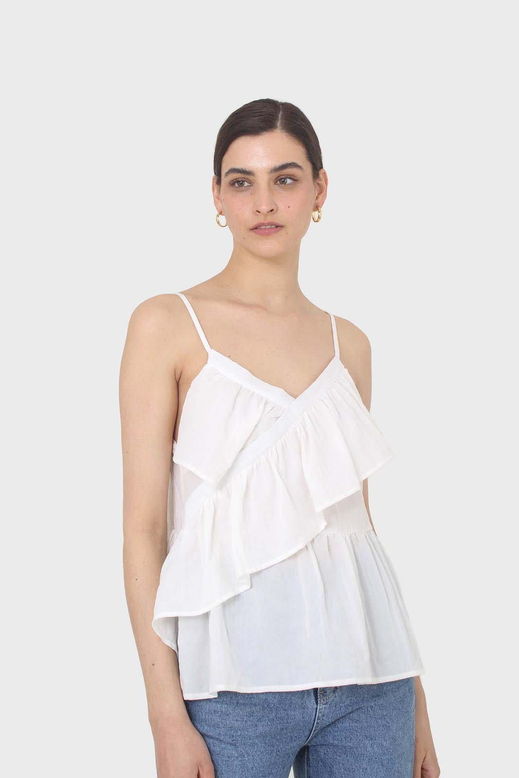 White ruffle thin strap tank_5