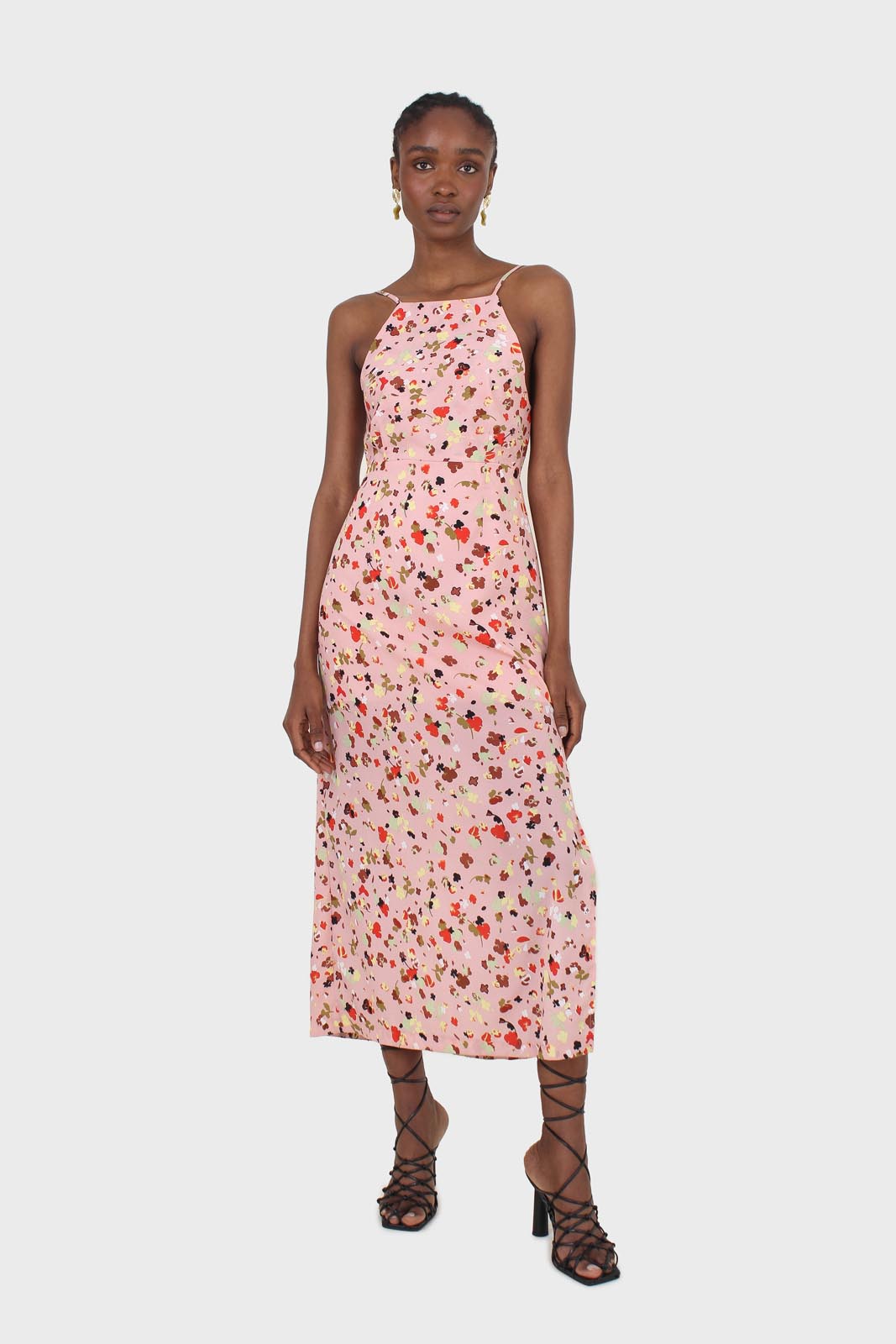 Pink and multi floral printed strappy maxi dress_7