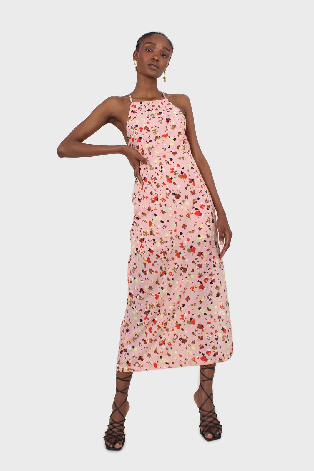 Pink and multi floral printed strappy maxi dress_1