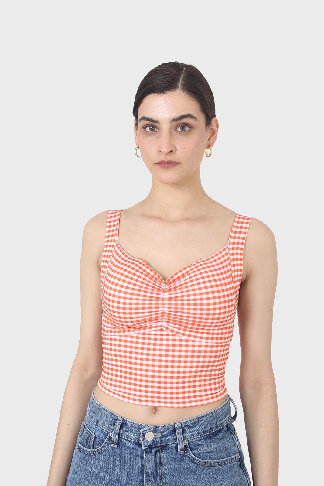 Orange and white gingham cropped tank_3