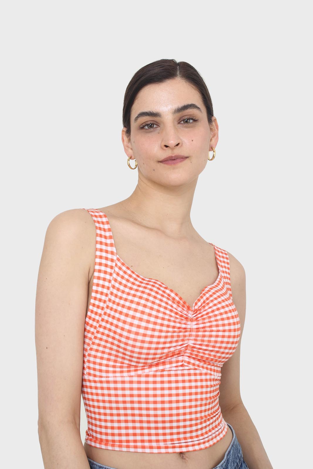 Orange and white gingham cropped tank_6