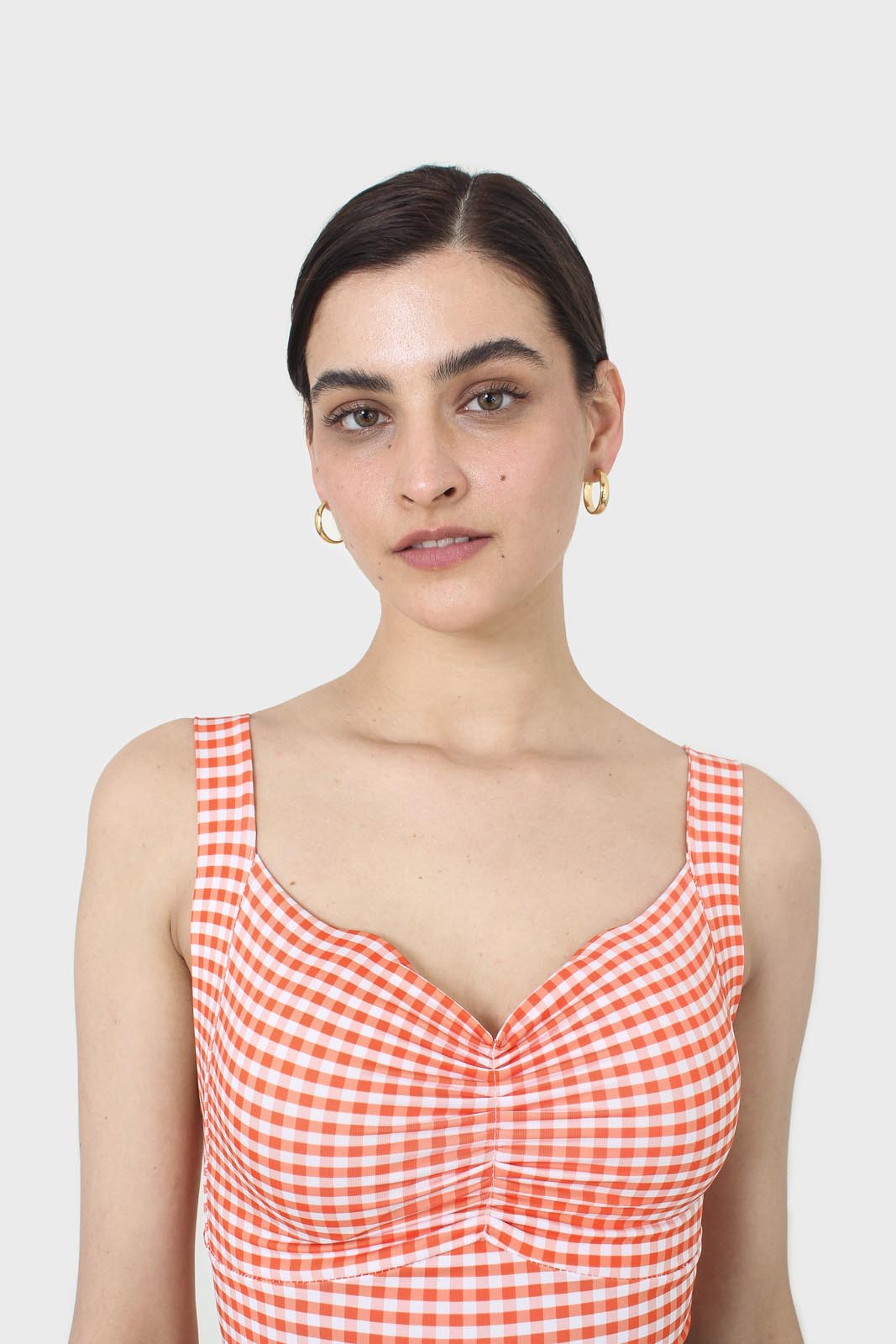 Orange and white gingham cropped tank_4