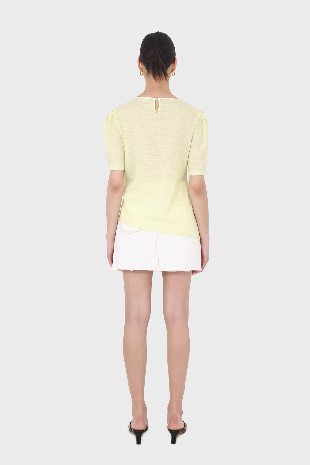 Pale yellow pull string linen top_5