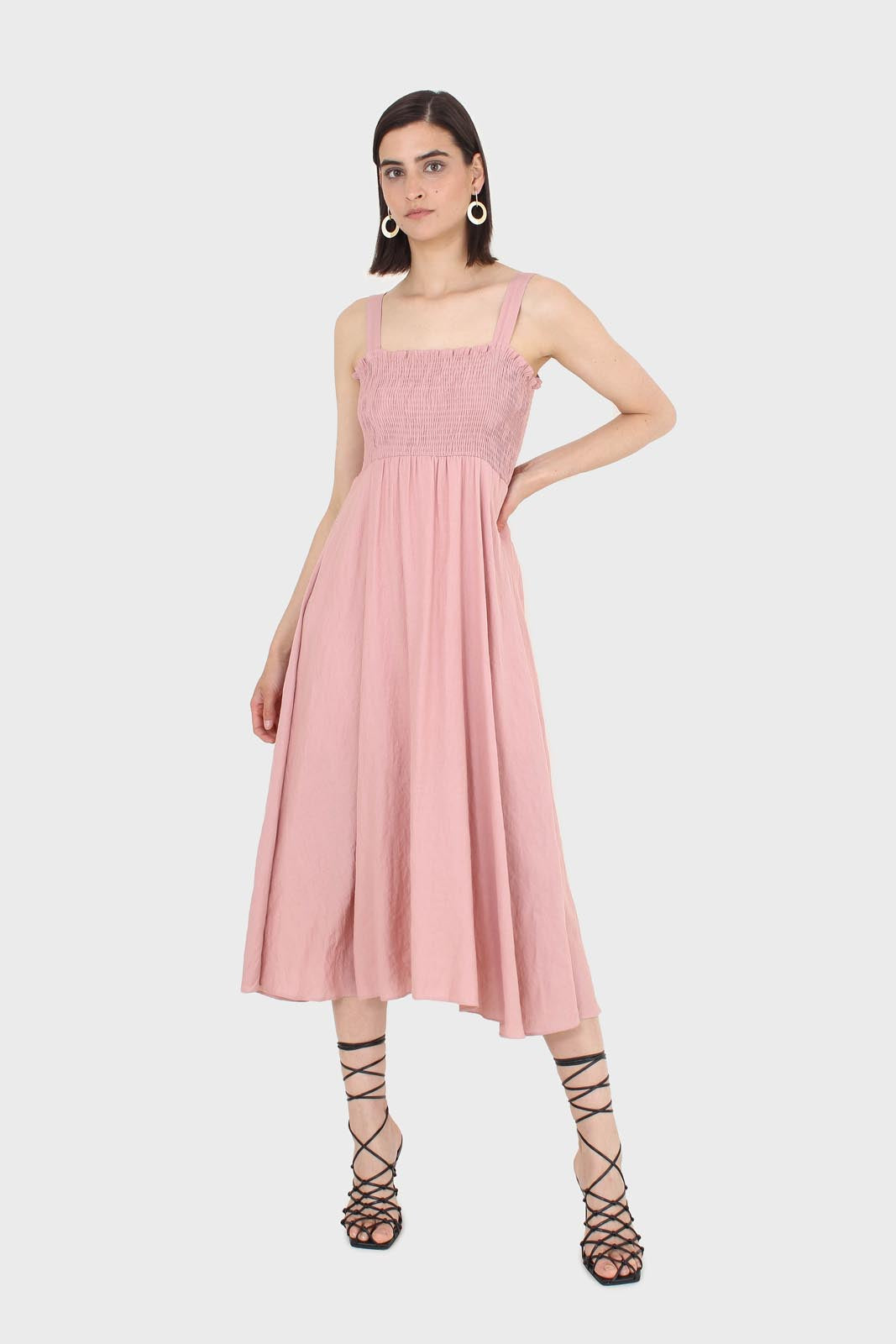 Pale pink ruched bodice thick strap maxi dress_7