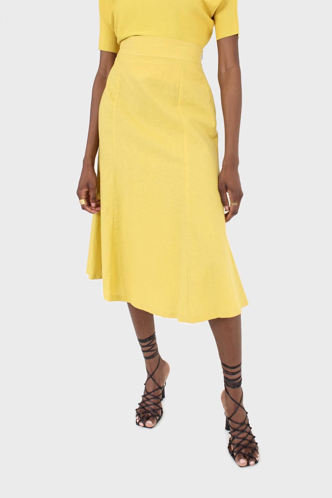 Bright yellow soft midi skirt_1