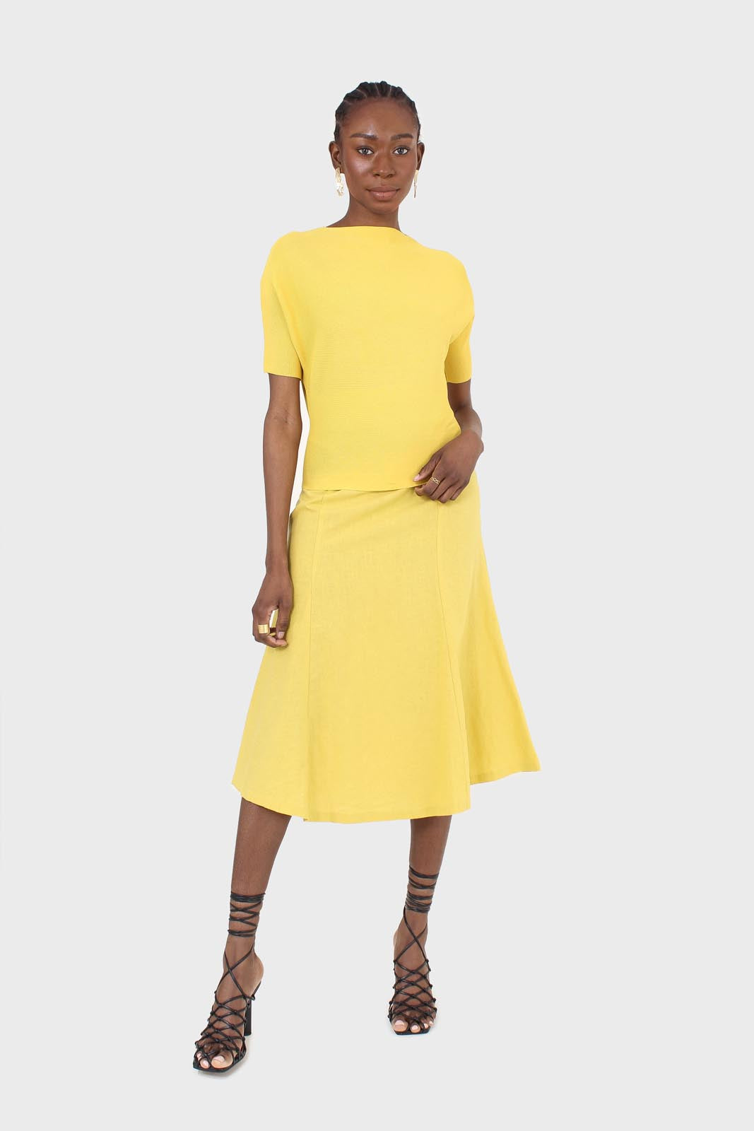 Bright yellow soft midi skirt_2