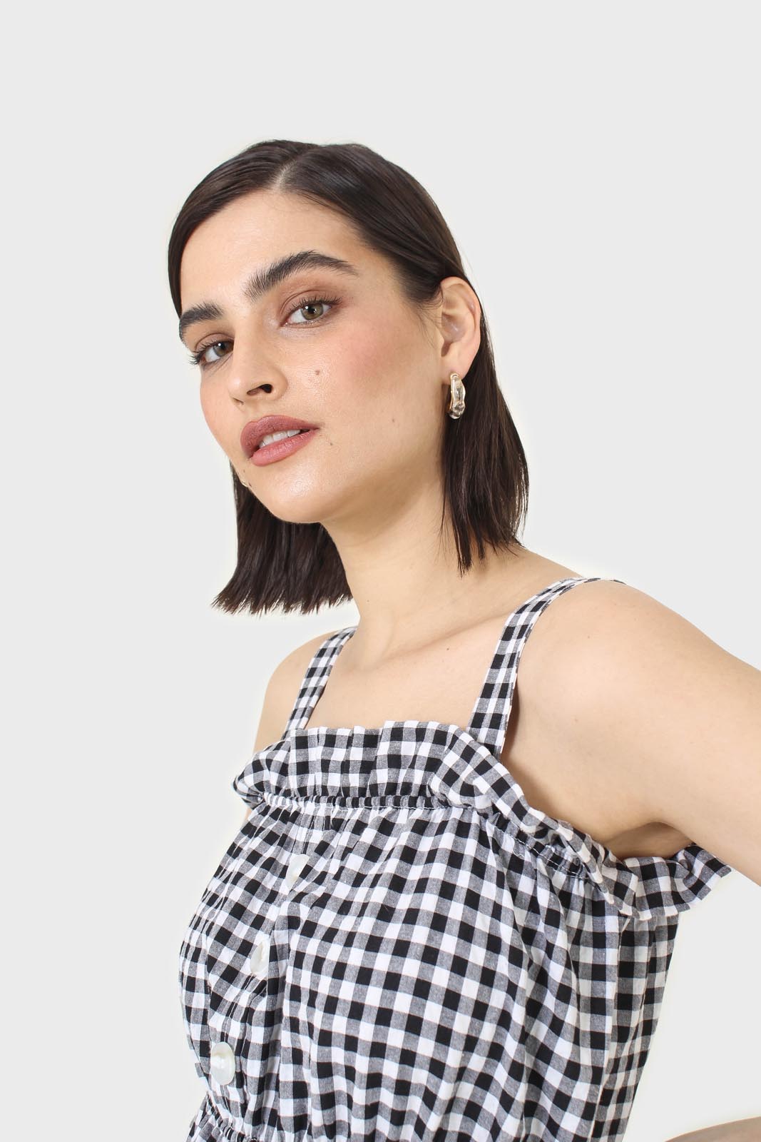 Black and white gingham thick strap tank_9