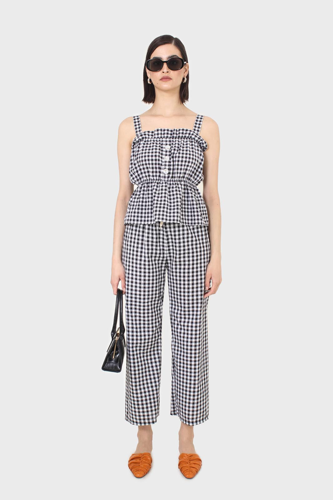 Black and white gingham thick strap tank_7