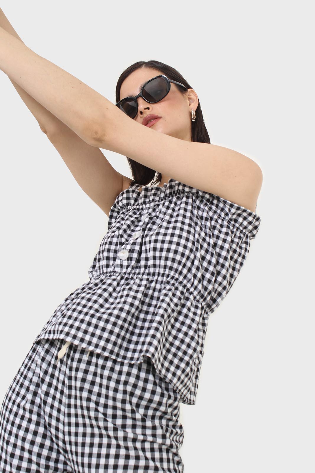 Black and white gingham thick strap tank_12